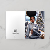 アフリカ系アメリカ人のクリスマスグリーティングカード 箔シーズンカード (外側レイダウン)