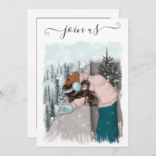 アフリカ系アメリカ人のクリスマスバチェロレッテインヴィ 招待状 (正面/裏面)