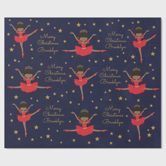 アフリカ系アメリカ人のクリスマスバレリーナをパーソナライズ ラッピングペーパー (フラット)