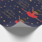 アフリカ系アメリカ人のクリスマスバレリーナをパーソナライズ ラッピングペーパー (角)