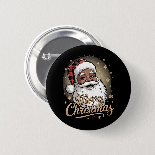 アフリカ系アメリカ人のクリスマスパジャマサンタクロース 缶バッジ (正面&裏面)