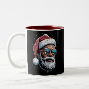 アフリカ系アメリカ人のクリスマスパジャマ Xmas アフロサンタ ツートーンマグカップ