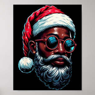 アフリカ系アメリカ人のクリスマスパジャマ Xmas アフロサンタ ポスター