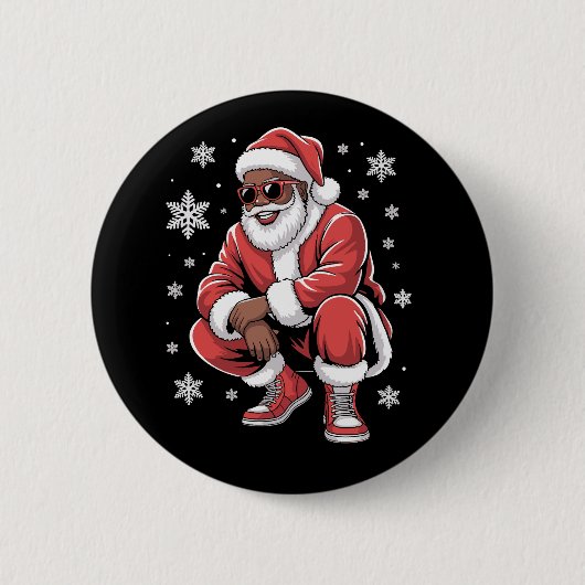 アフリカ系アメリカ人のクリスマスパジャマ Xmas アフロサンタ 缶バッジ (正面)