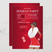 アフリカ系アメリカ人のクリスマスファッションガール ホリデー 招待状 (正面/裏面)