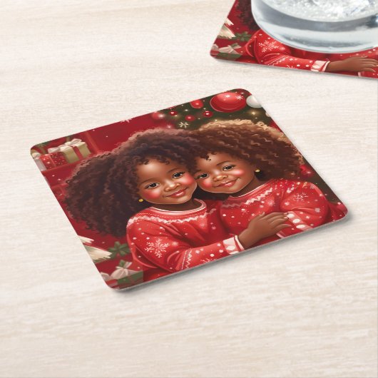 アフリカ系アメリカ人のクリスマス紙コースター スクエアペーパーコースター (アングル)