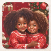 アフリカ系アメリカ人のクリスマス紙コースター スクエアペーパーコースター (正面)