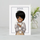 アフリカ系アメリカ人のクリスマス・ニューイヤー シルバー 箔シーズンカード (立ち正面)