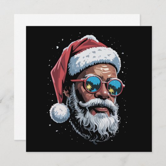 アフリカ系アメリカ人のクリスマス パジャマ Xmas アフロ サンタ シーズンカード (正面/裏面)