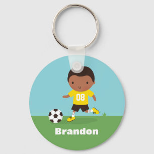アフリカ系アメリカ人のサッカーのフットボール選手の男の子Keychain キーホルダー