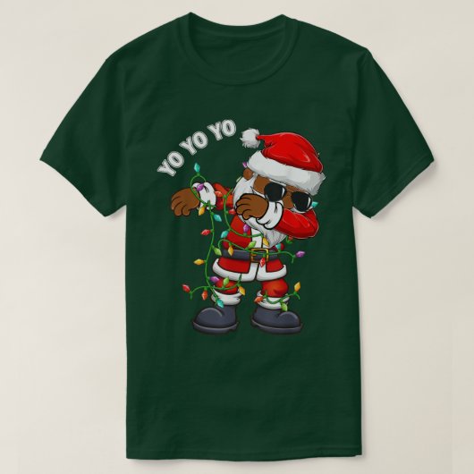 アフリカ系アメリカ人のサンタがダブするツリーライト クリスマス ボ Tシャツ (デザイン正面)