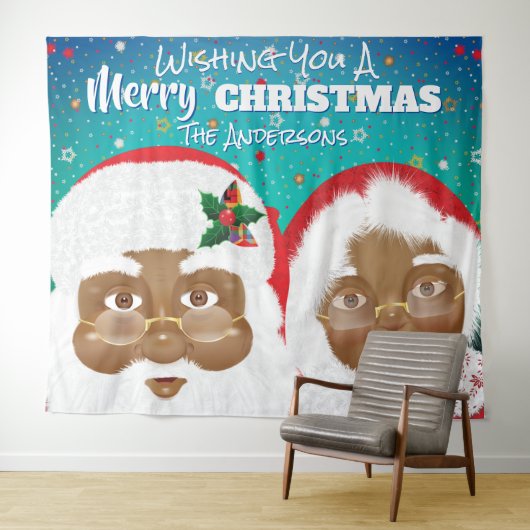アフリカ系アメリカ人のサンタとミセス・クロースのクリスマス タペストリー (インサイチュ(横))
