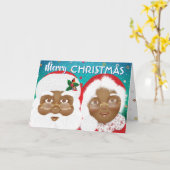 アフリカ系アメリカ人のサンタとミセス・クロース・クリスマス カード (黄色い花)