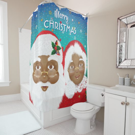 アフリカ系アメリカ人のサンタとミセス・クロース・クリスマス シャワーカーテン (インサイチュ)