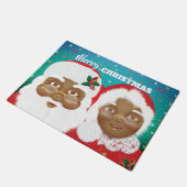 アフリカ系アメリカ人のサンタとミセス・クロース・クリスマス ドアマット (アングル)