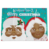 アフリカ系アメリカ人のサンタとミセス・クロース・クリスマス ラージペーパーバッグ (正面)