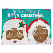 アフリカ系アメリカ人のサンタとミセス・クロース・クリスマス ラージペーパーバッグ (裏面)