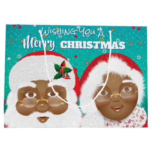 アフリカ系アメリカ人のサンタとミセス・クロース・クリスマス ラージペーパーバッグ (裏面)