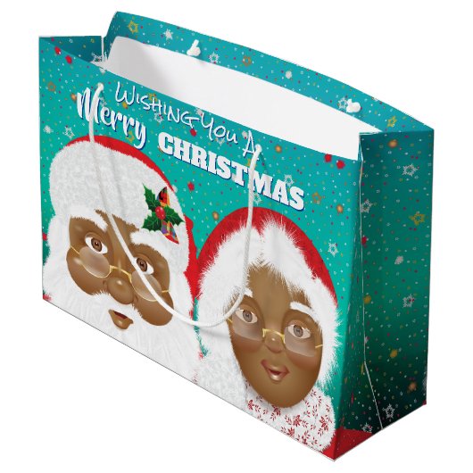 アフリカ系アメリカ人のサンタとミセス・クロース・クリスマス ラージペーパーバッグ (裏面アングル)