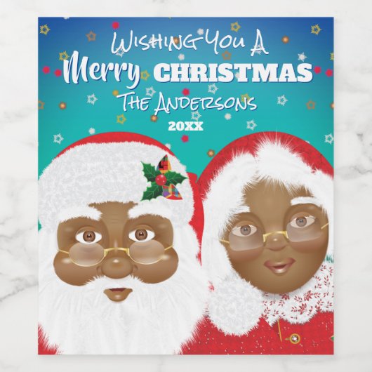 アフリカ系アメリカ人のサンタとミセス・クロース・クリスマス ワインラベル (シングルラベル)