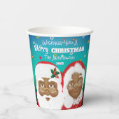 アフリカ系アメリカ人のサンタとミセス・クロース・クリスマス 紙コップ (裏面)