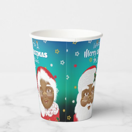 アフリカ系アメリカ人のサンタとミセス・クロース・クリスマス 紙コップ (右)