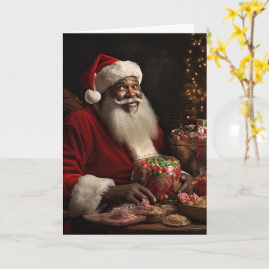 アフリカ系アメリカ人のサンタの挨拶 カード (黄色い花)