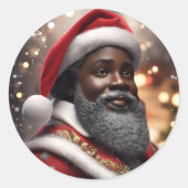 アフリカ系アメリカ人のサンタクロースのクリスマスデジタルアート ラウンドシール (正面)