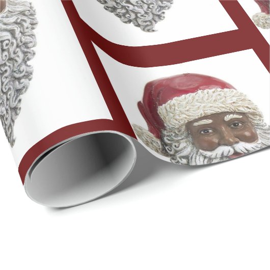 アフリカ系アメリカ人のサンタクロースのヘッド　クリスマスギフト ラッピングペーパー (ロールコーナー)