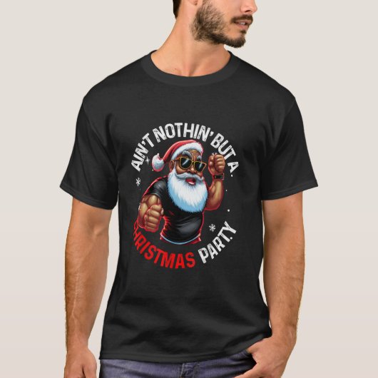 アフリカ系アメリカ人のサンタクロース クリスマスパジャマ メンズ Tシャツ (正面)