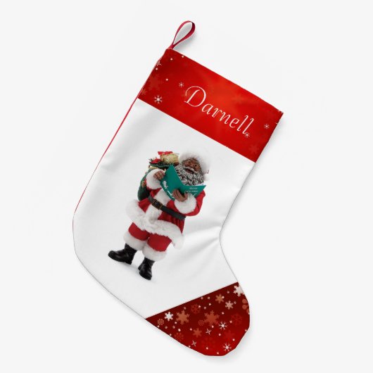 アフリカ系アメリカ人のサンタ特製クリスマスストッキング スモールクリスマスストッキング (正面 (吊り時))