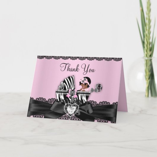 アフリカ系アメリカ人のシマウマのベビーシャワーのサンキューカード サンキューカード (正面)