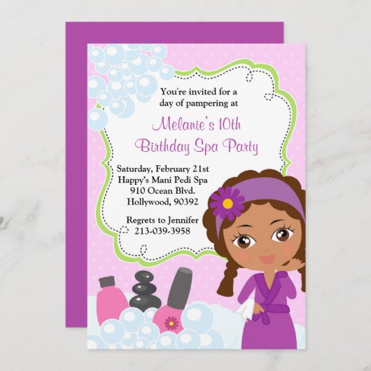 アフリカ系アメリカ人のスパの誕生日のパーティの招待状 招待状 (正面/裏面)