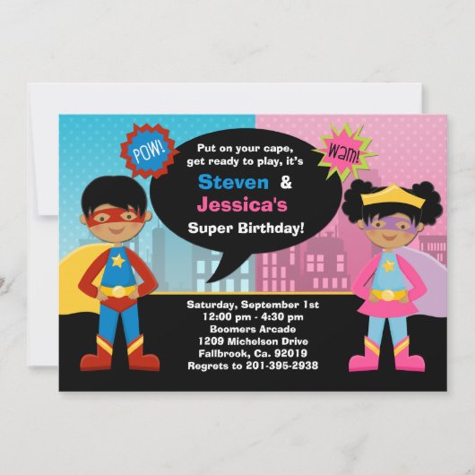 アフリカ系アメリカ人のスーパーヒーローの誕生会 招待状 (正面)