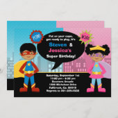 アフリカ系アメリカ人のスーパーヒーローの誕生会 招待状 (正面/裏面)