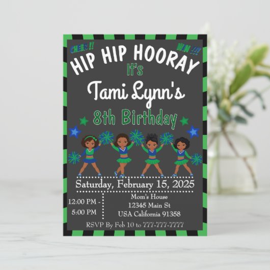 アフリカ系アメリカ人のチアリーダー体操招待状 招待状 (スタンド正面)