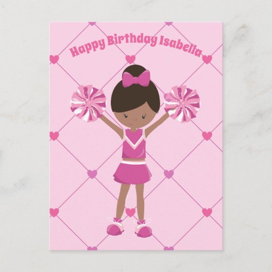 アフリカ系アメリカ人のチアリーダー カスタム バースデー ガール ポストカード (正面)