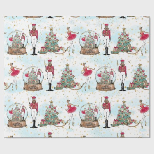 アフリカ系アメリカ人のナツクラッカーバレエダンサーのクリスマ ラッピングペーパー (フラット)