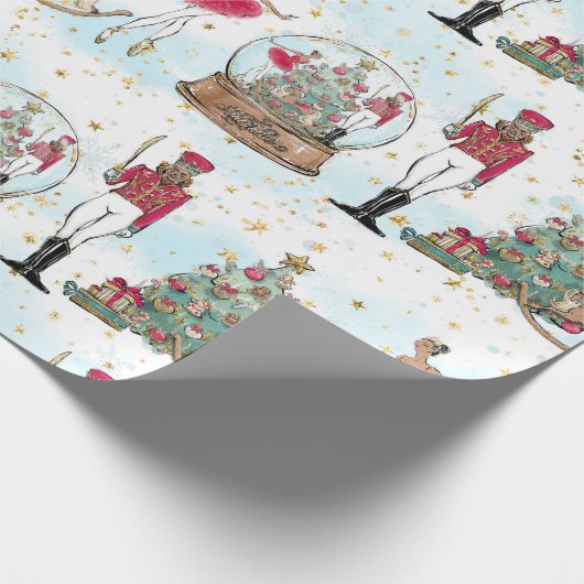 アフリカ系アメリカ人のナツクラッカーバレエダンサーのクリスマ ラッピングペーパー (角)