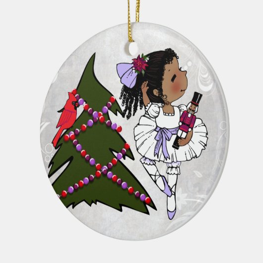 アフリカ系アメリカ人のバレリーナのクリスマスのオーナメント セラミックオーナメント (左)