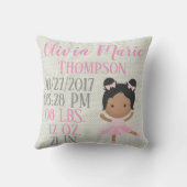 アフリカ系アメリカ人のピンクのバレリーナのバレエのダンスの誕生 クッション (裏面)