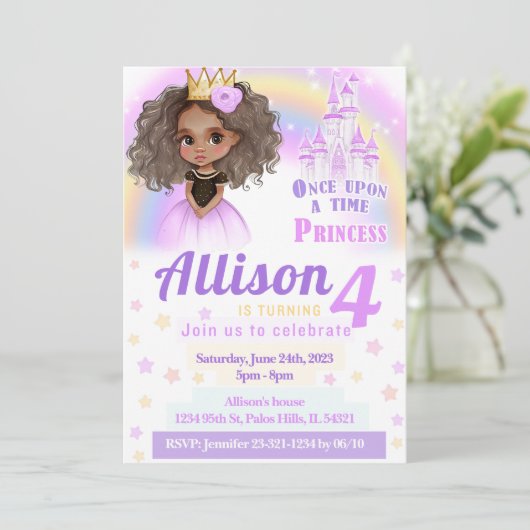 アフリカ系アメリカ人のピンクの王女の誕生日の招待状 招待状 (スタンド正面)