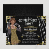 アフリカ系アメリカ人のフラッパーガールの誕生日招待状 招待状 (正面/裏面)