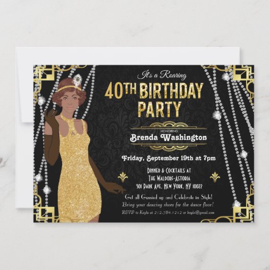アフリカ系アメリカ人のフラッパーガールの誕生日招待状 招待状 (正面)
