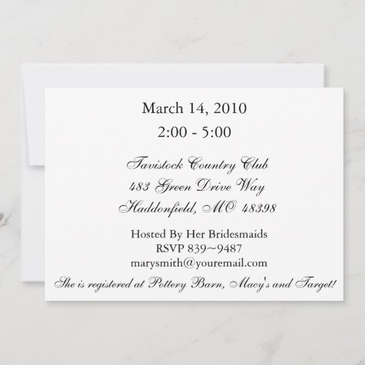 アフリカ系アメリカ人のブライダルシャワーの招待状 招待状 (裏面)