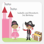 アフリカ系アメリカ人のプリンセスと海賊スティッカー スクエアシール (正面)