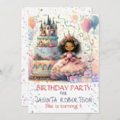 アフリカ系アメリカ人のプリンセスのためのお城の抽象的なデザイン 招待状 (正面/裏面)