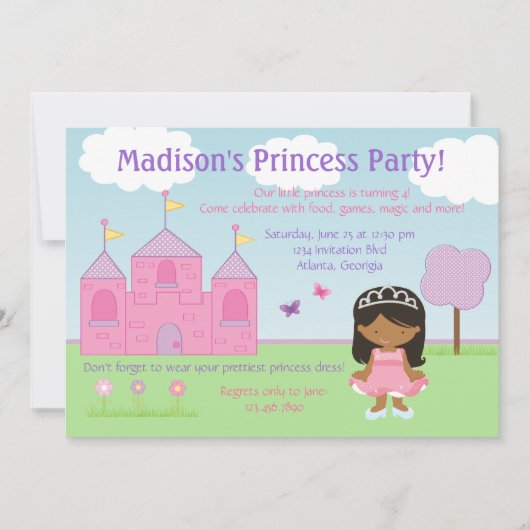 アフリカ系アメリカ人のプリンセスのパーティの招待状 招待状 (正面)
