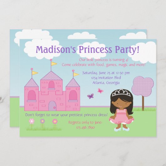 アフリカ系アメリカ人のプリンセスのパーティの招待状 招待状 (正面/裏面)