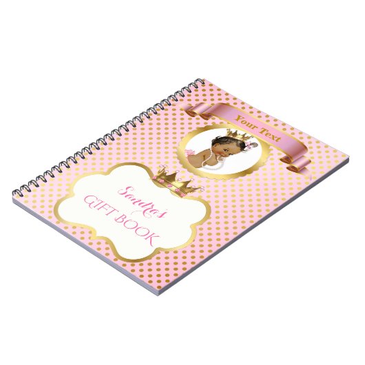 アフリカ系アメリカ人のプリンセスのピンクの金ゴールドのギフトのゲスト ノートブック (左側)